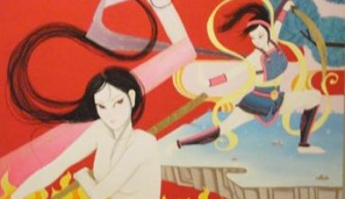 painting of 2 women fighting